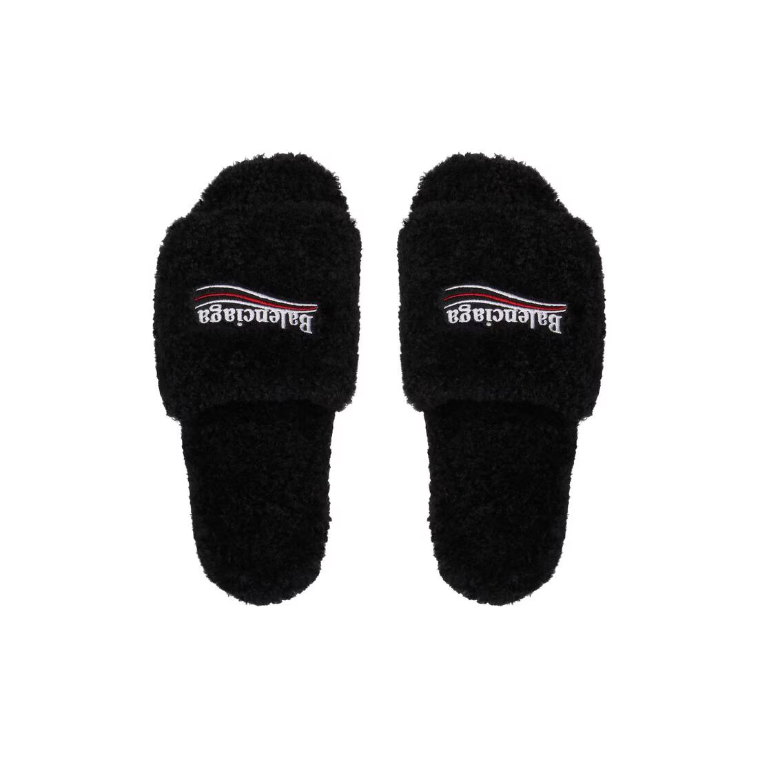 Men's Balenciaga Furry Open Mule in Black/white/red