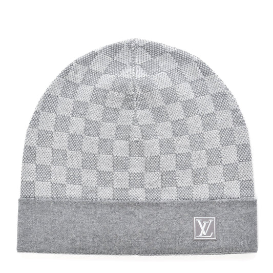 Louis Vuitton Wool Bonnet Petit Damier Beanie Hat Grey