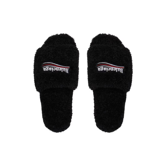 Men's Balenciaga Furry Open Mule in Black/white/red