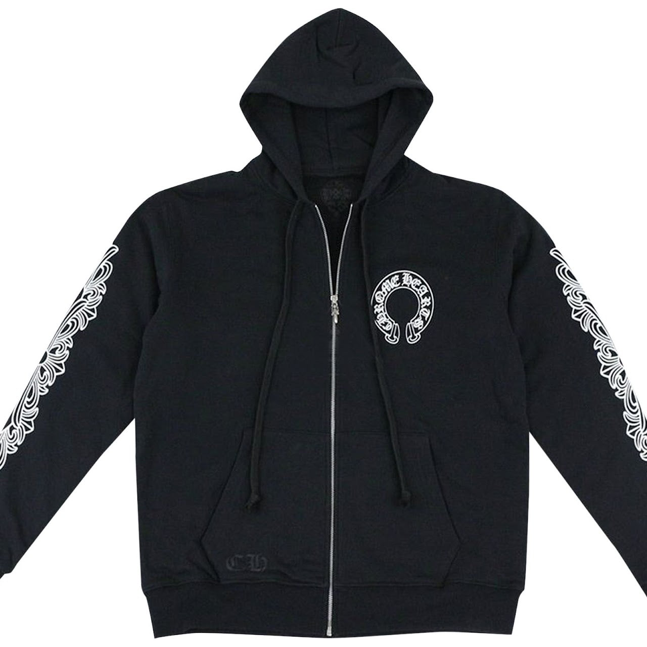 Chrome Hearts Horseshoe Floral Cross Sleeve Zip‑Up Hoodie