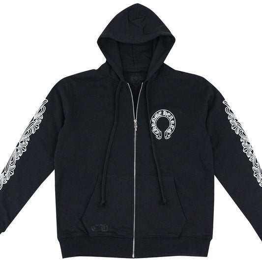 Chrome Hearts Horseshoe Floral Cross Sleeve Zip‑Up Hoodie